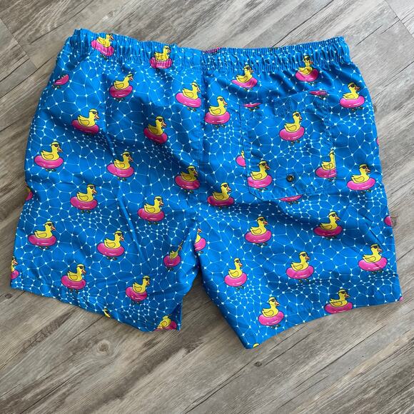 NWT Beach Bros Swim Trunks Men's XL Blue Lined Board Shorts Pink Duck Tube Print - Picture 2 of 10